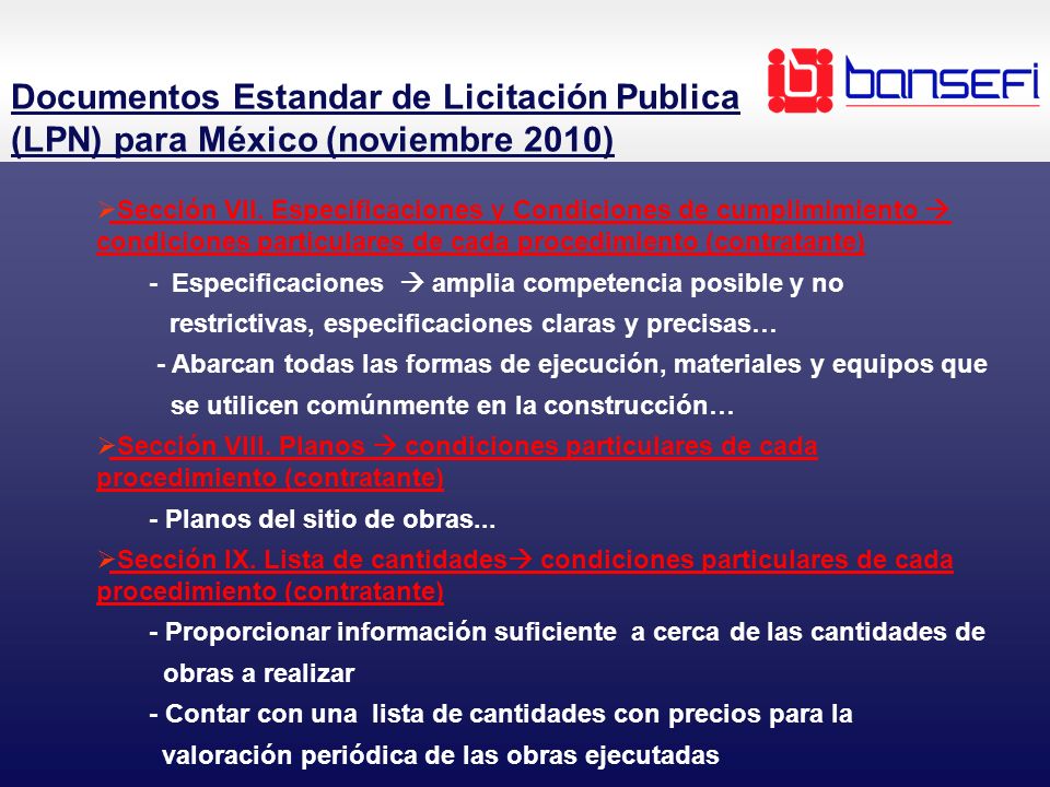 Documentos Estandar de Licitación Publica (LPN) para México (noviembre 2010)