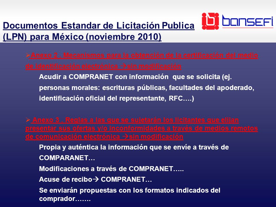 Documentos Estandar de Licitación Publica (LPN) para México (noviembre 2010)