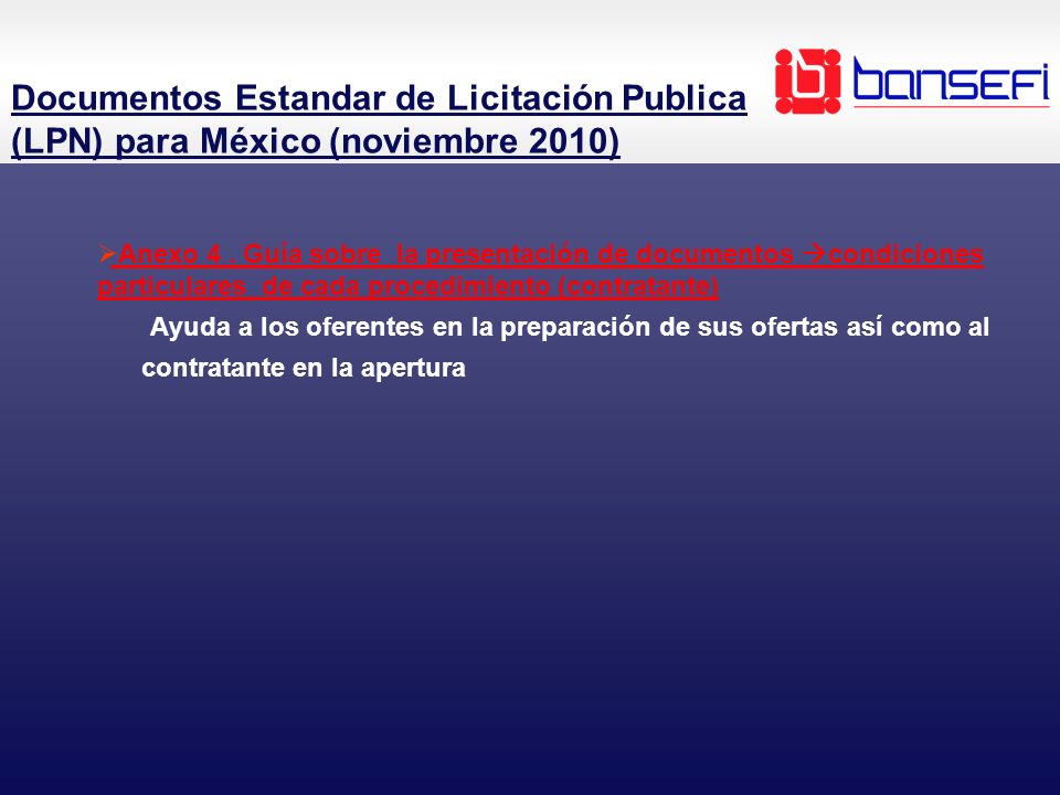Documentos Estandar de Licitación Publica (LPN) para México (noviembre 2010)