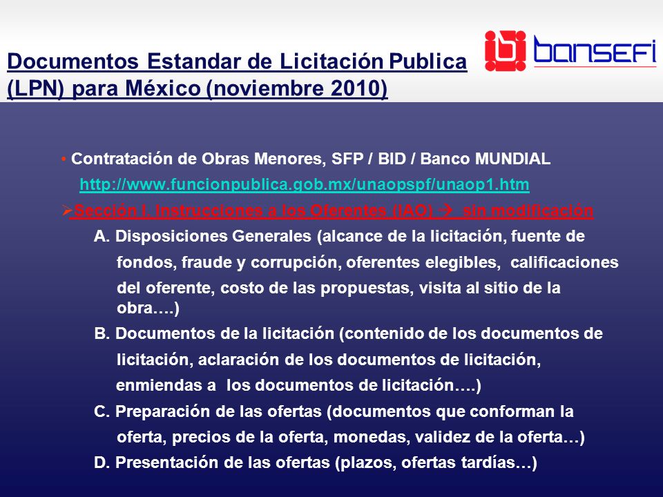 Documentos Estandar de Licitación Publica (LPN) para México (noviembre 2010)