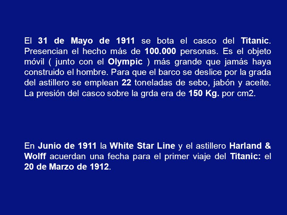 El 31 de Mayo de 1911 se bota el casco del Titanic