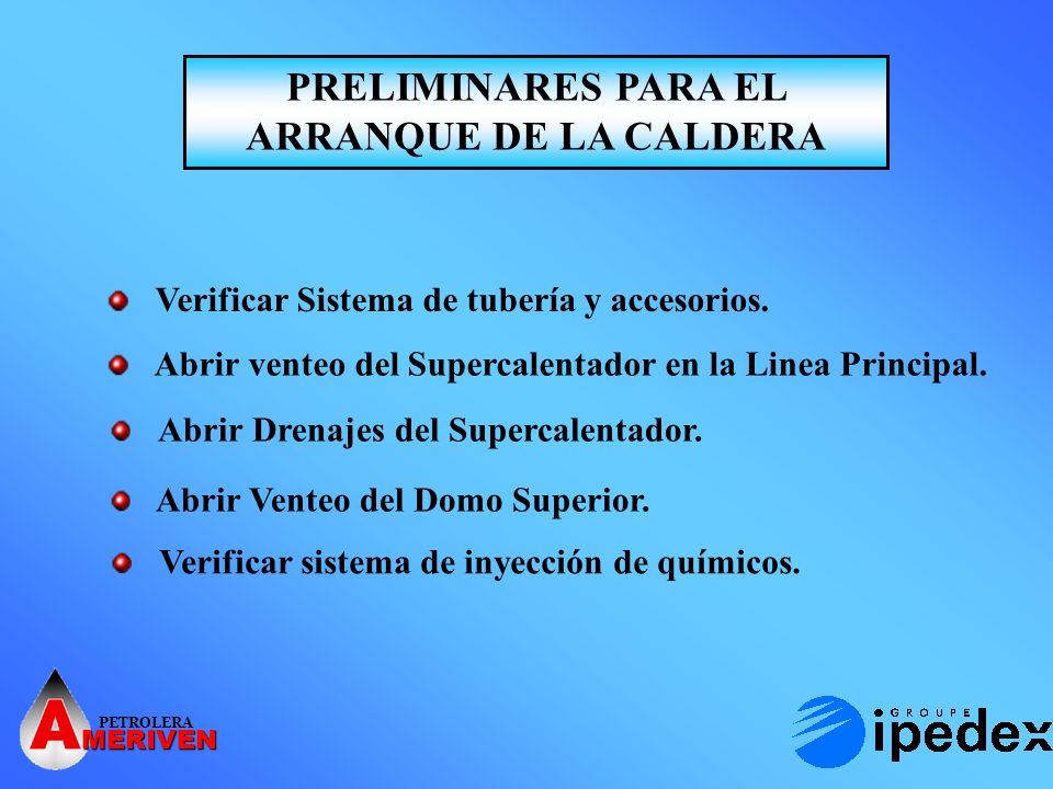 PRELIMINARES PARA EL ARRANQUE DE LA CALDERA