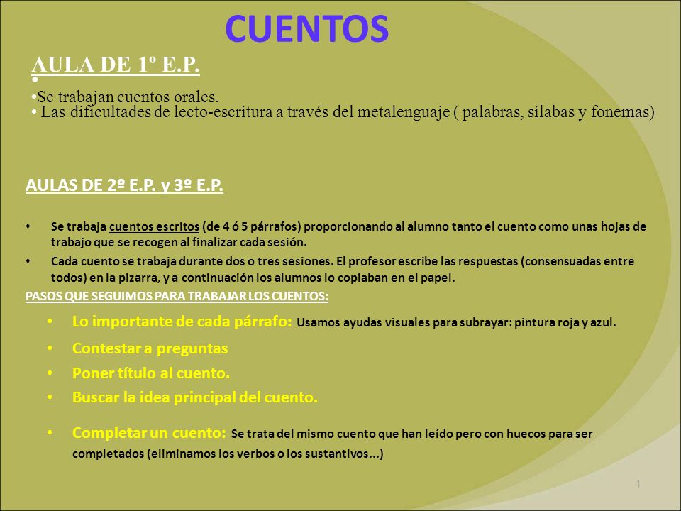 CUENTOS AULA DE 1º E.P. AULAS DE 2º E.P. y 3º E.P.