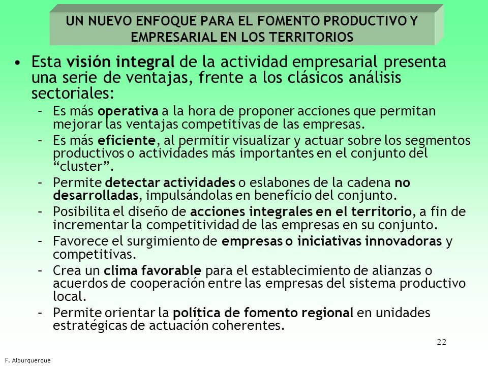 UN NUEVO ENFOQUE PARA EL FOMENTO PRODUCTIVO Y EMPRESARIAL EN LOS TERRITORIOS