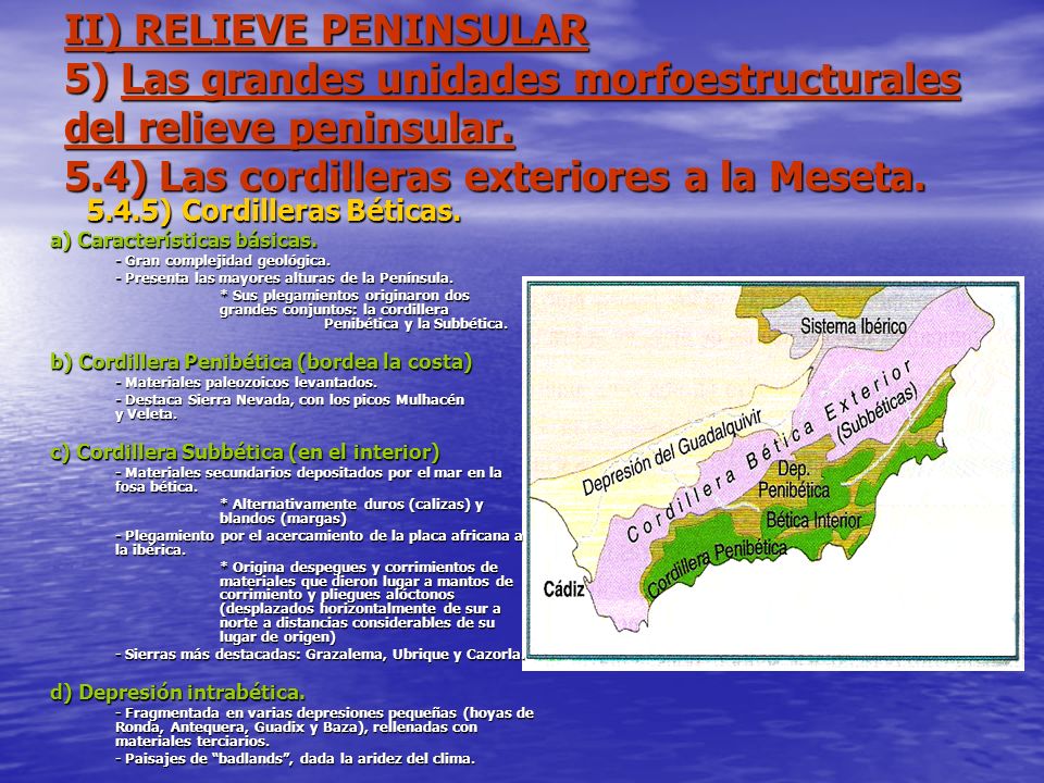 II) RELIEVE PENINSULAR 5) Las grandes unidades morfoestructurales del relieve peninsular. 5.4) Las cordilleras exteriores a la Meseta.
