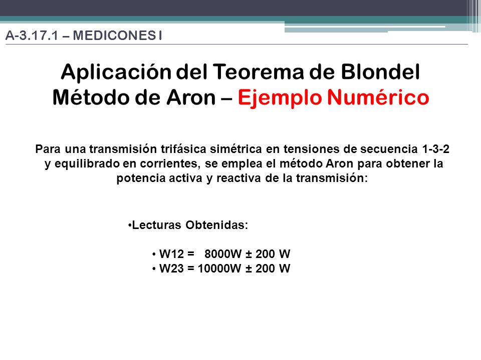 Aplicación del Teorema de Blondel Método de Aron – Ejemplo Numérico