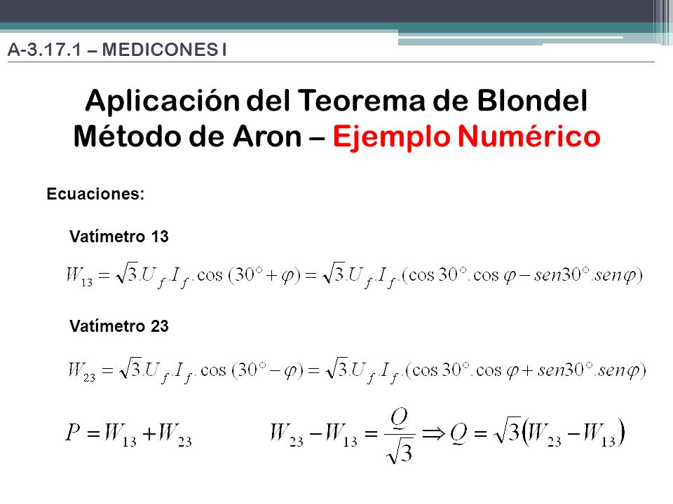 Aplicación del Teorema de Blondel Método de Aron – Ejemplo Numérico
