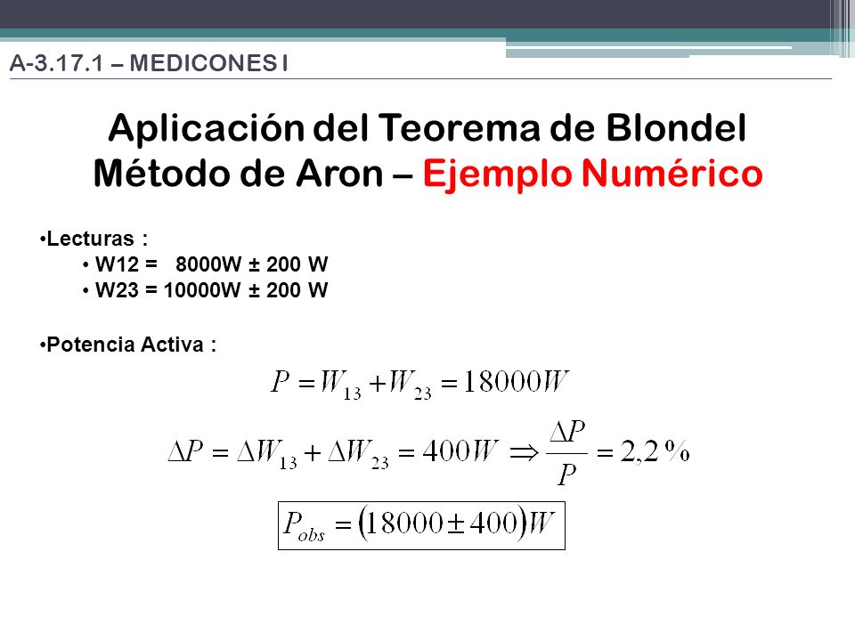 Aplicación del Teorema de Blondel Método de Aron – Ejemplo Numérico