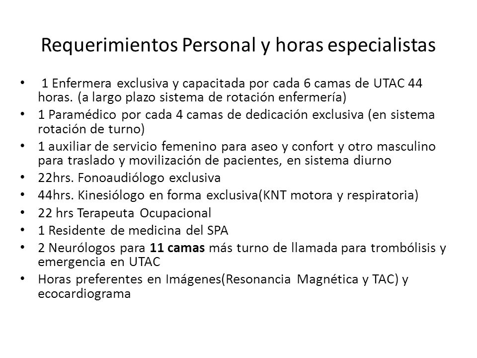 Requerimientos Personal y horas especialistas