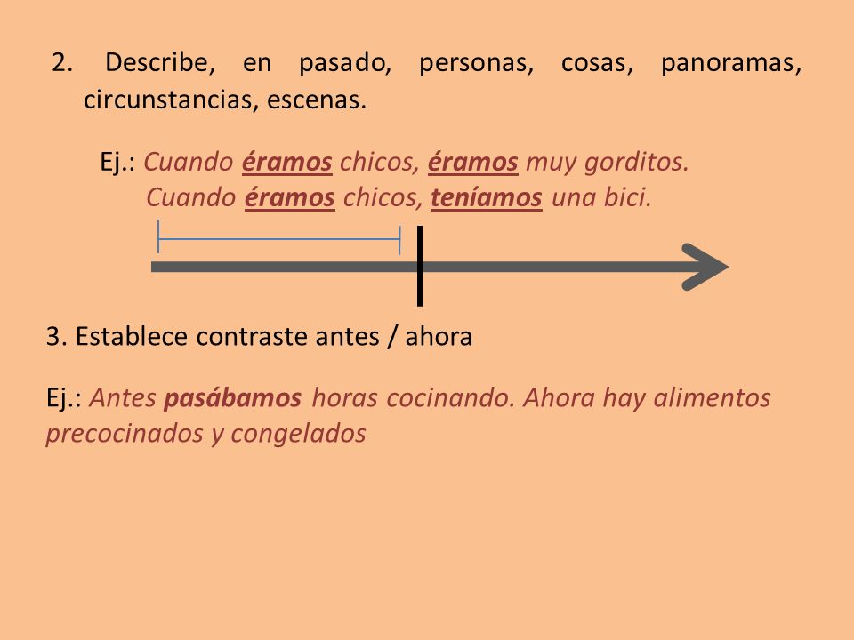 2. Describe, en pasado, personas, cosas, panoramas, circunstancias, escenas.