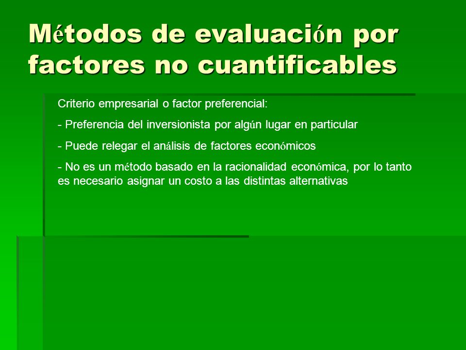 Métodos de evaluación por factores no cuantificables