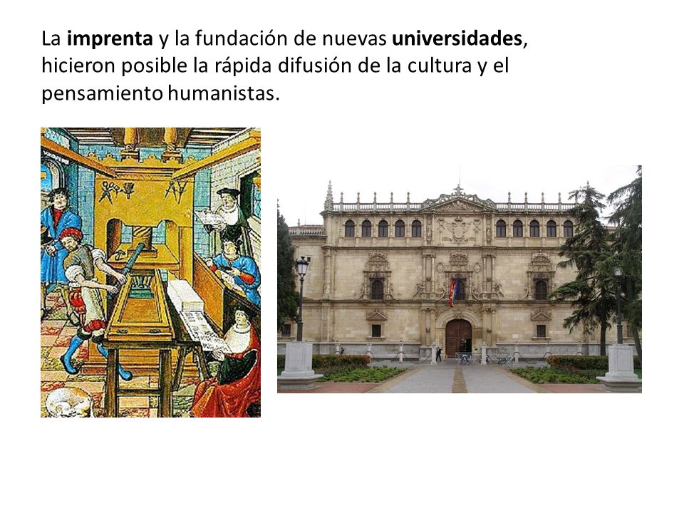 La imprenta y la fundación de nuevas universidades, hicieron posible la rápida difusión de la cultura y el pensamiento humanistas.