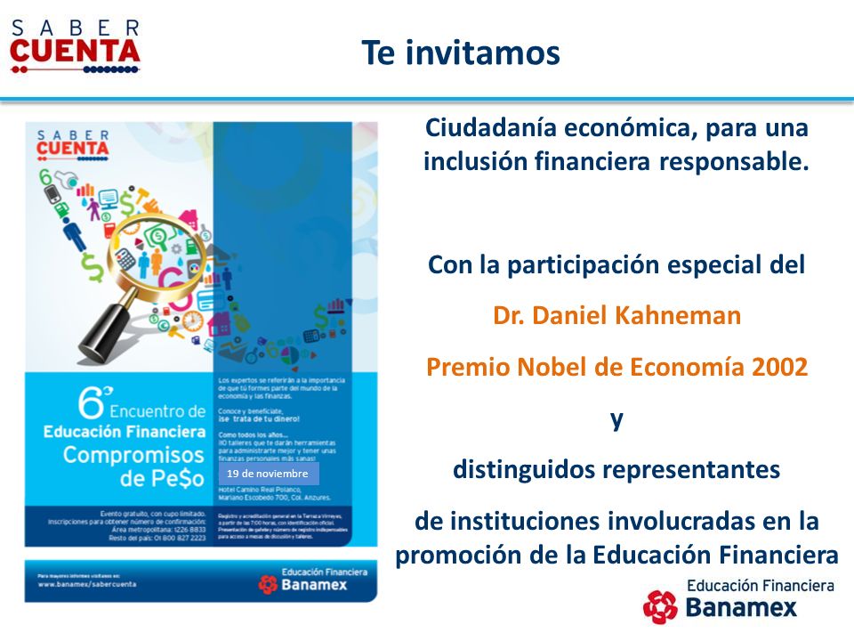 Te invitamos Ciudadanía económica, para una inclusión financiera responsable. Con la participación especial del.