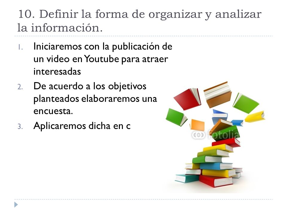 10. Definir la forma de organizar y analizar la información.