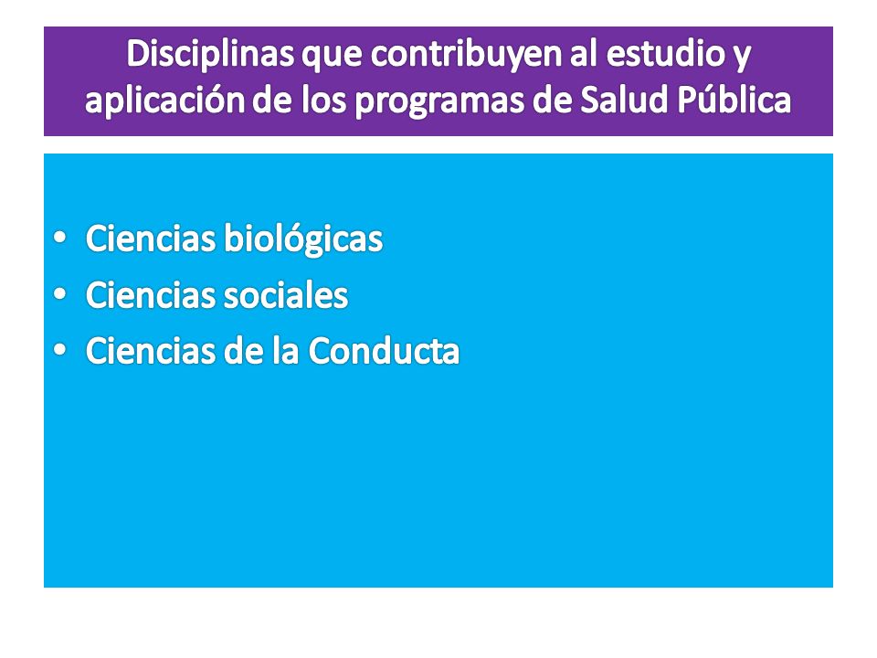 Disciplinas que contribuyen al estudio y aplicación de los programas de Salud Pública