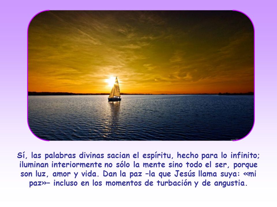Sí, las palabras divinas sacian el espíritu, hecho para lo infinito; iluminan interiormente no sólo la mente sino todo el ser, porque son luz, amor y vida.