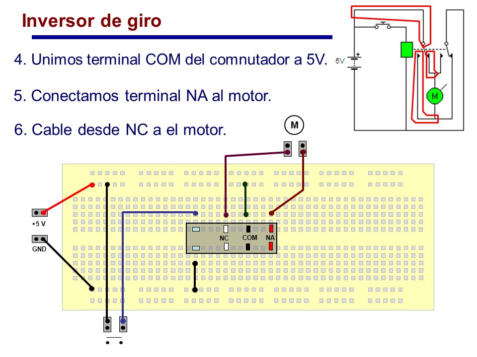 Inversor de giro 5. Conectamos terminal NA al motor.