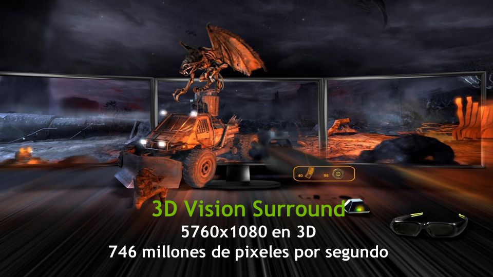 3D Vision Surround 5760x1080 en 3D 746 millones de pixeles por segundo