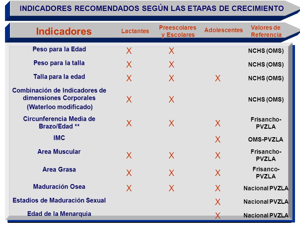 Indicadores X INDICADORES RECOMENDADOS SEGÚN LAS ETAPAS DE CRECIMIENTO