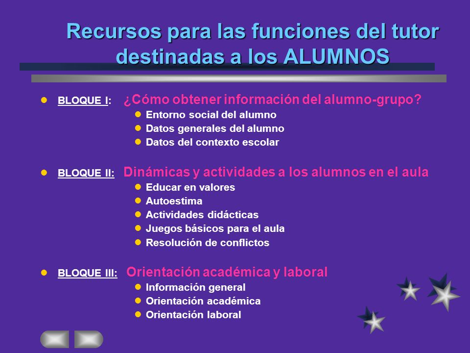 Recursos para las funciones del tutor destinadas a los ALUMNOS