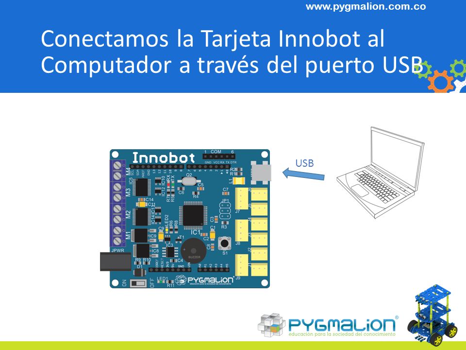 Conectamos la Tarjeta Innobot al Computador a través del puerto USB