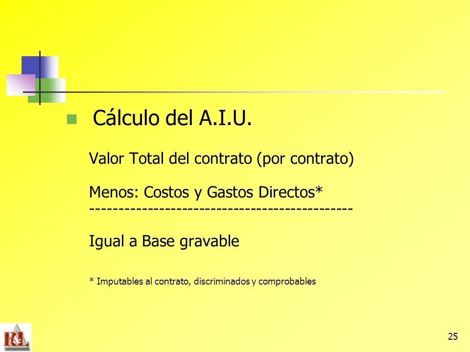 Cálculo del A.I.U. Valor Total del contrato (por contrato)