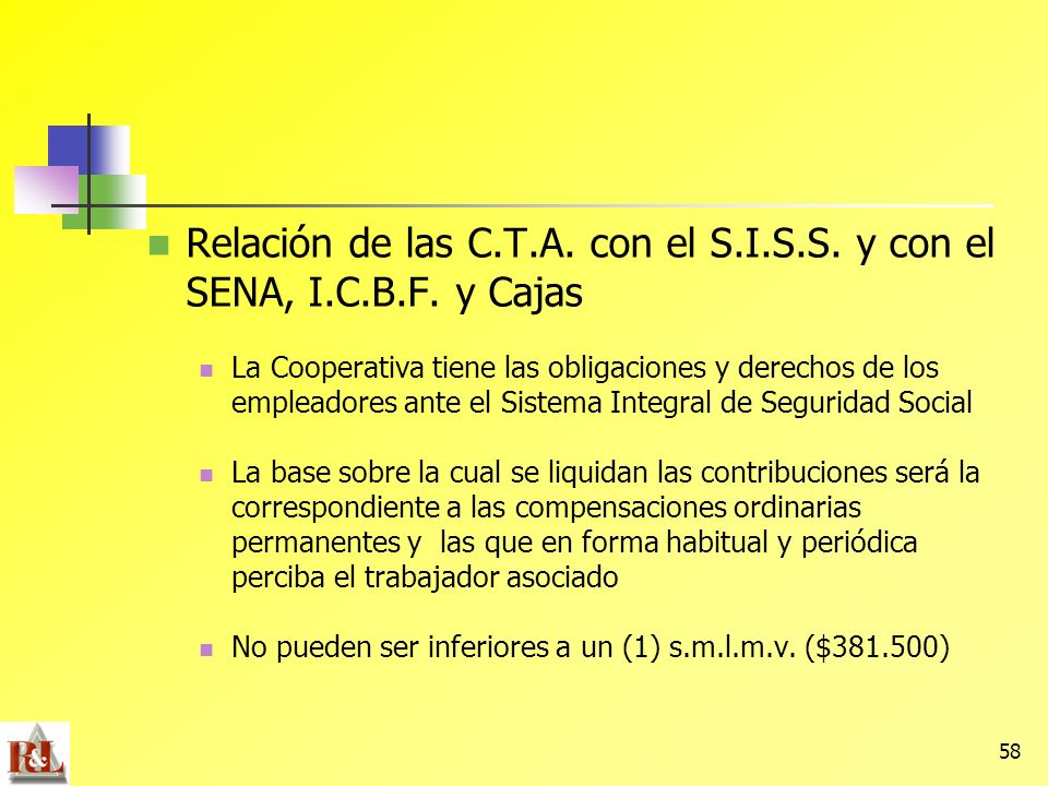 Relación de las C.T.A. con el S.I.S.S. y con el SENA, I.C.B.F. y Cajas