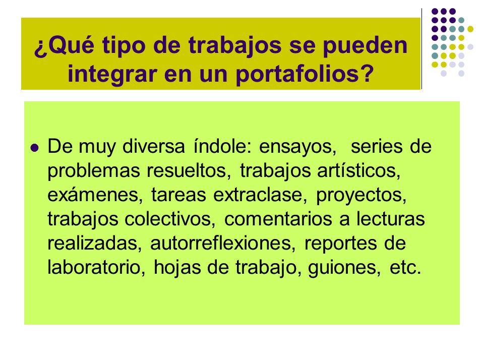 ¿Qué tipo de trabajos se pueden integrar en un portafolios