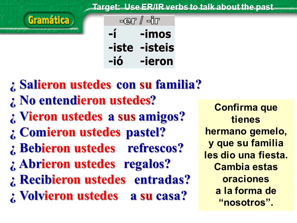 ¿ Sal con su familia ¿ No entend ¿ V a sus amigos ¿ Com pastel