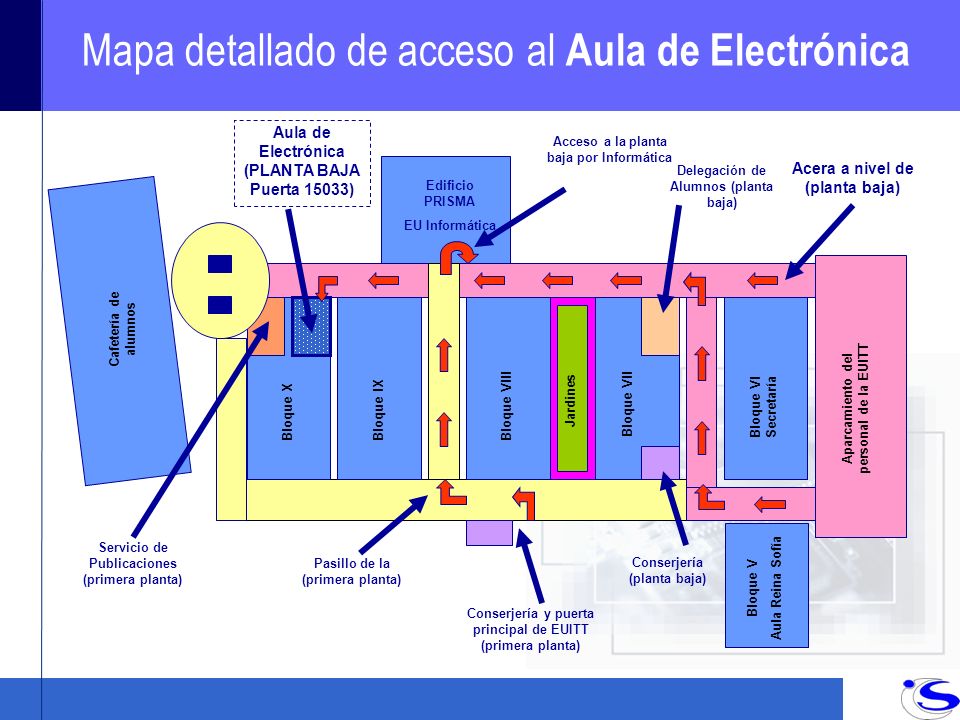 Mapa detallado de acceso al Aula de Electrónica