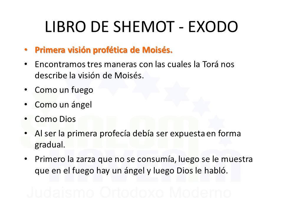 LIBRO DE SHEMOT - EXODO Primera visión profética de Moisés.