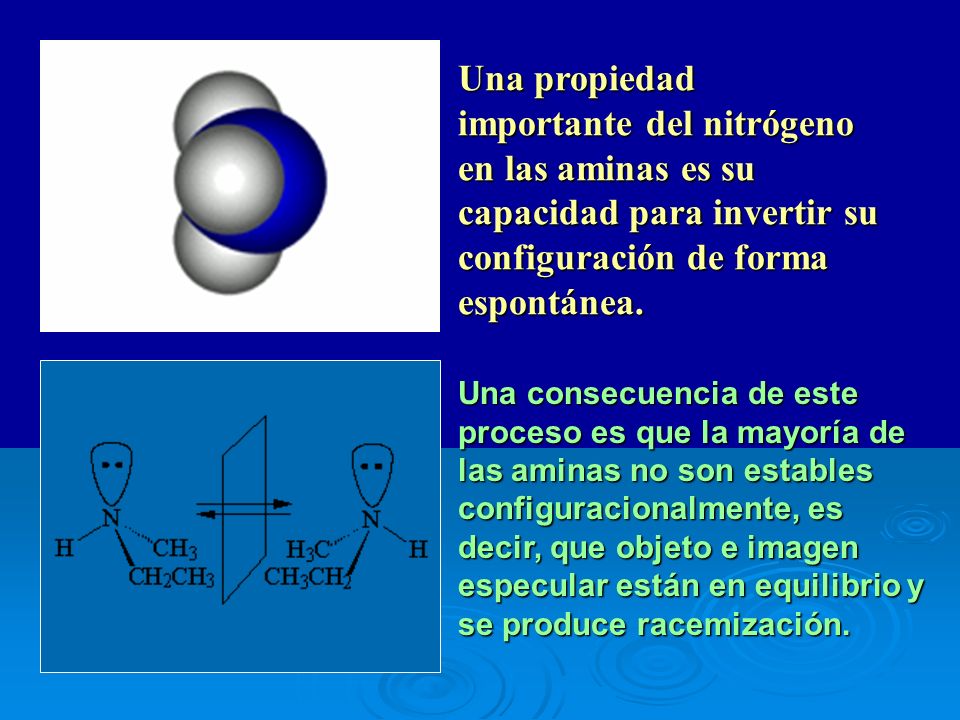 Una propiedad importante del nitrógeno en las aminas es su capacidad para invertir su configuración de forma espontánea.