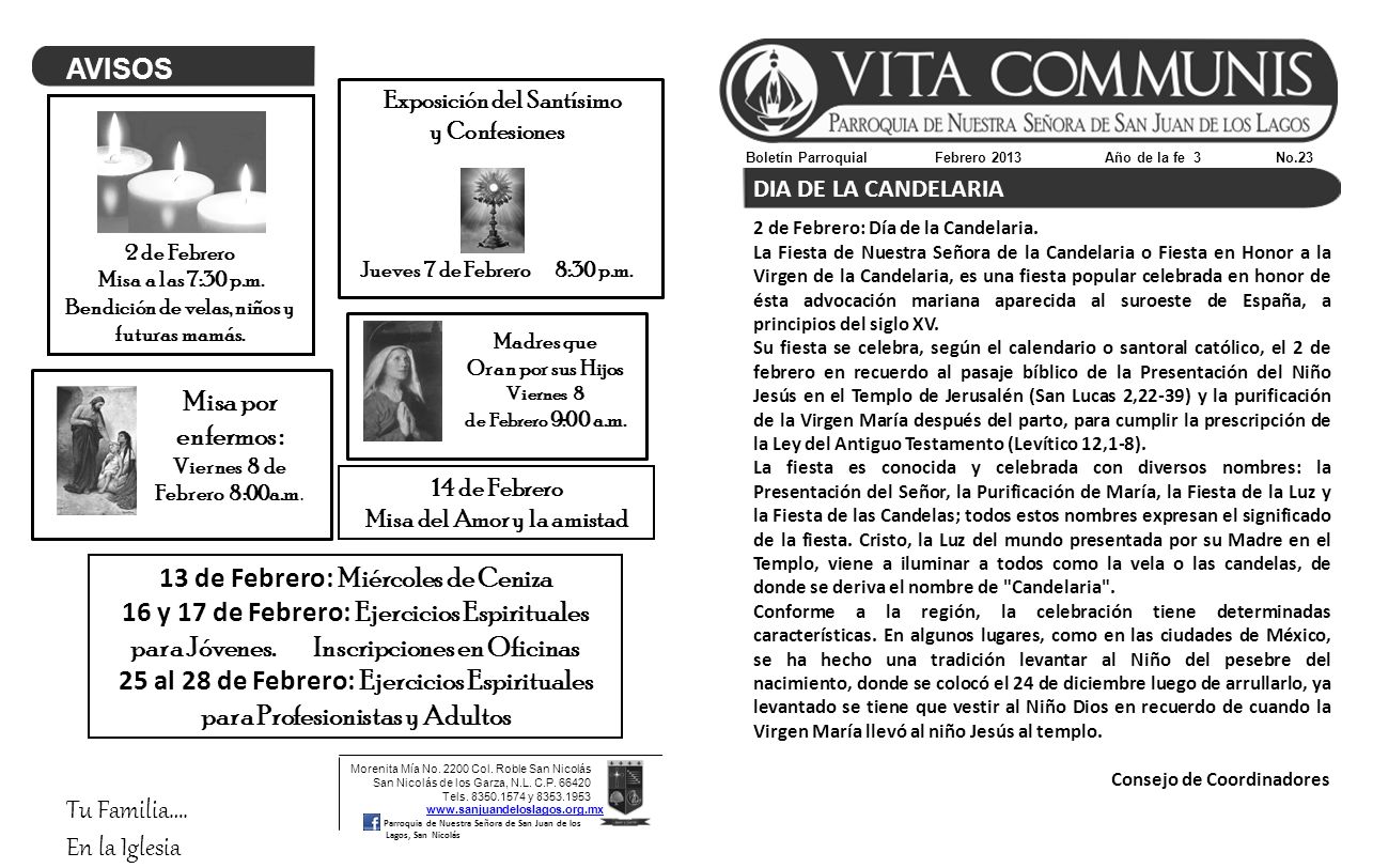 Tu Familia…. En la Iglesia AVISOS Misa por enfermos :