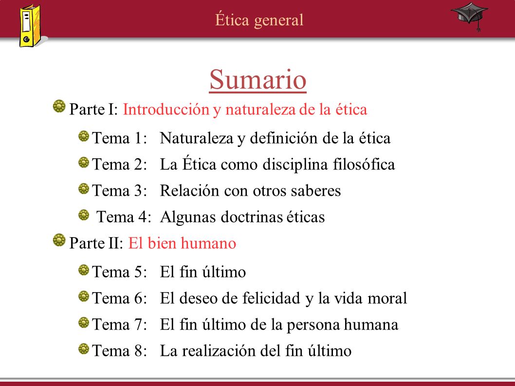 Sumario Parte I: Introducción y naturaleza de la ética