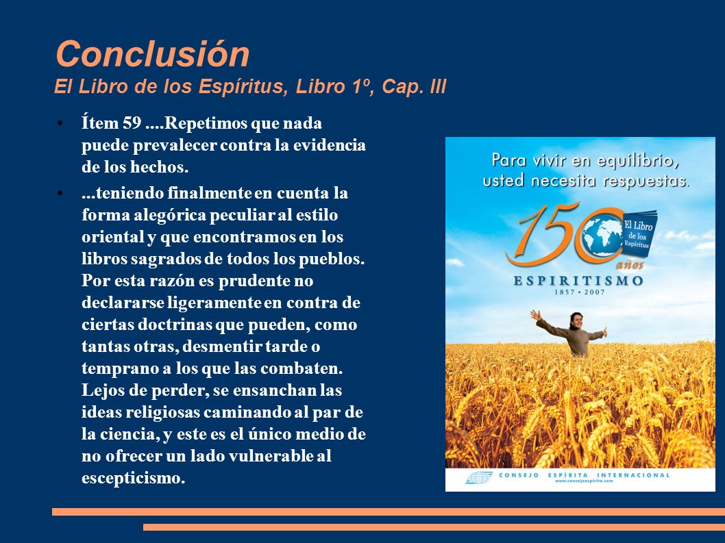 Conclusión El Libro de los Espíritus, Libro 1º, Cap. III