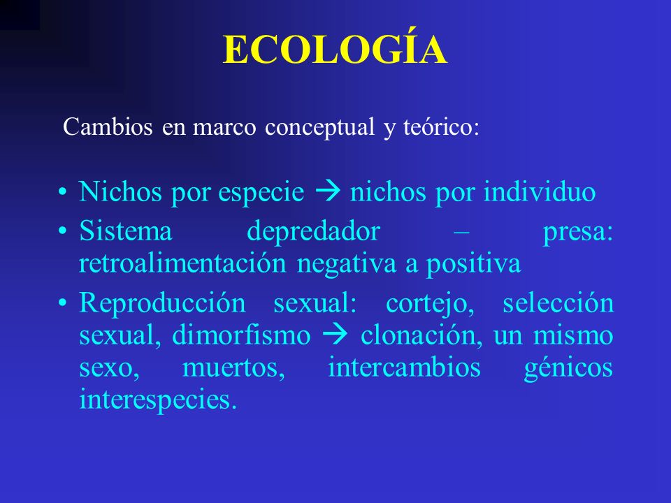 ECOLOGÍA Nichos por especie  nichos por individuo