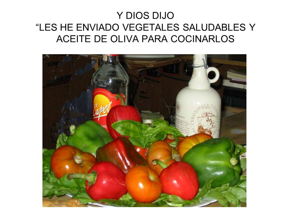 Y DIOS DIJO LES HE ENVIADO VEGETALES SALUDABLES Y ACEITE DE OLIVA PARA COCINARLOS