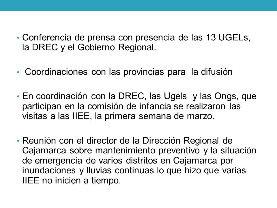 Conferencia de prensa con presencia de las 13 UGELs, la DREC y el Gobierno Regional.