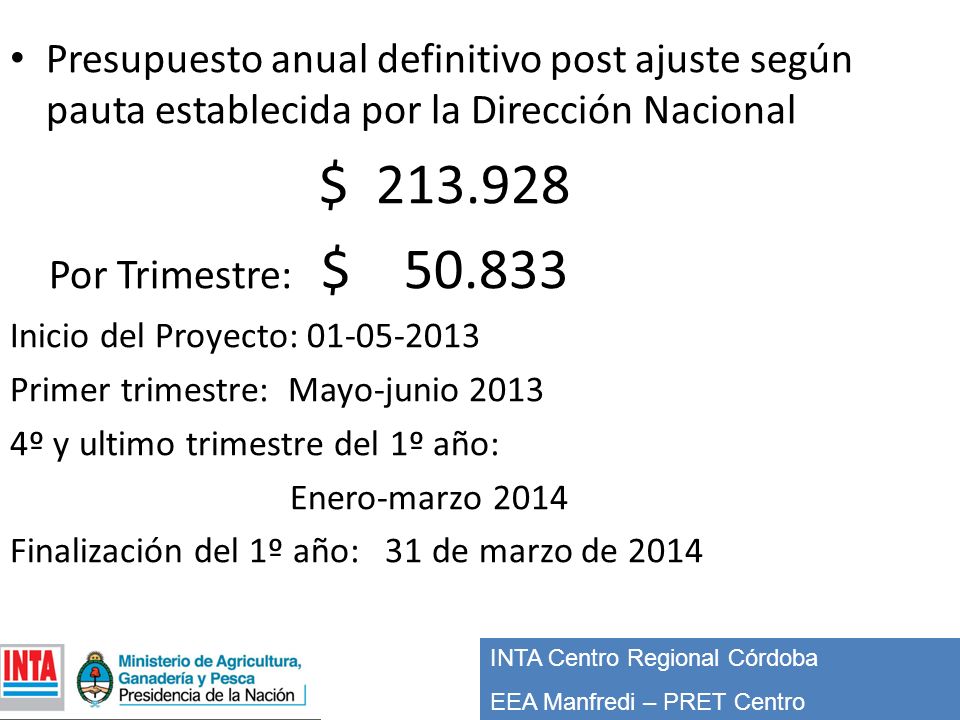Presupuesto anual definitivo post ajuste según pauta establecida por la Dirección Nacional
