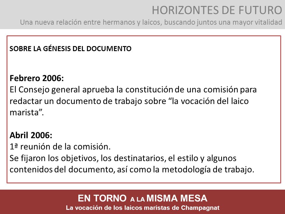 HORIZONTES DE FUTURO Una nueva relación entre hermanos y laicos, buscando juntos una mayor vitalidad