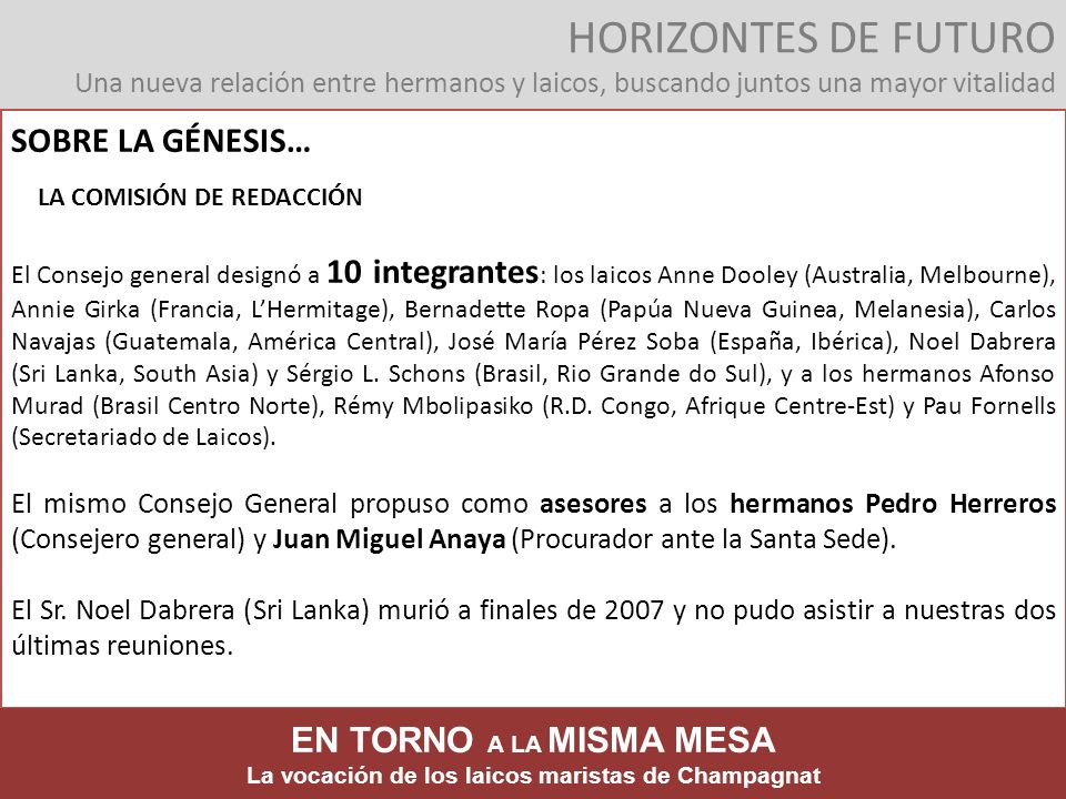 HORIZONTES DE FUTURO Una nueva relación entre hermanos y laicos, buscando juntos una mayor vitalidad