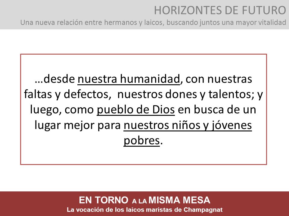 HORIZONTES DE FUTURO Una nueva relación entre hermanos y laicos, buscando juntos una mayor vitalidad