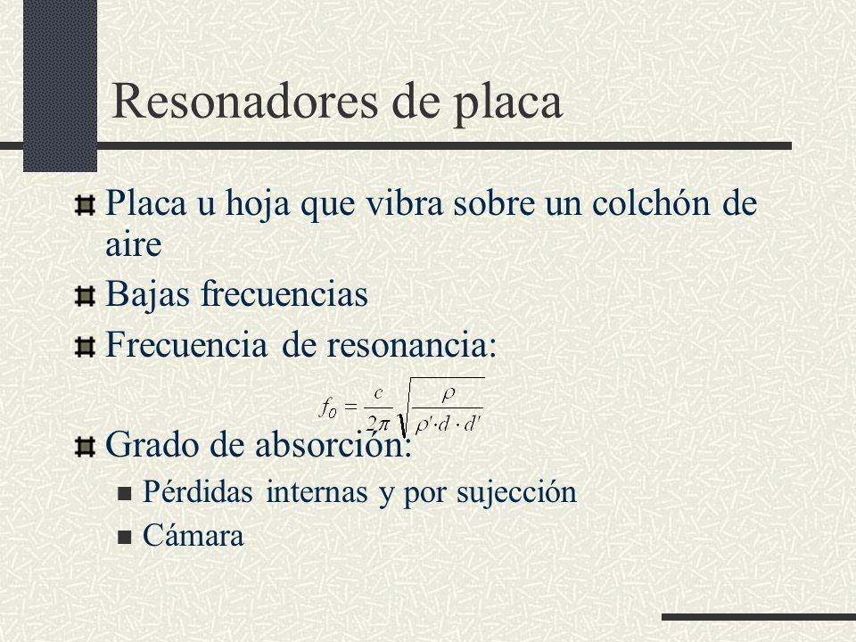 Resonadores de placa Placa u hoja que vibra sobre un colchón de aire
