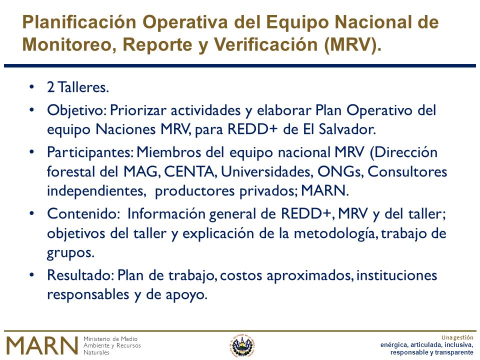 Planificación Operativa del Equipo Nacional de Monitoreo, Reporte y Verificación (MRV).