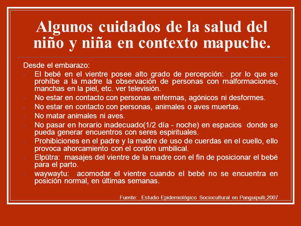 Algunos cuidados de la salud del niño y niña en contexto mapuche.