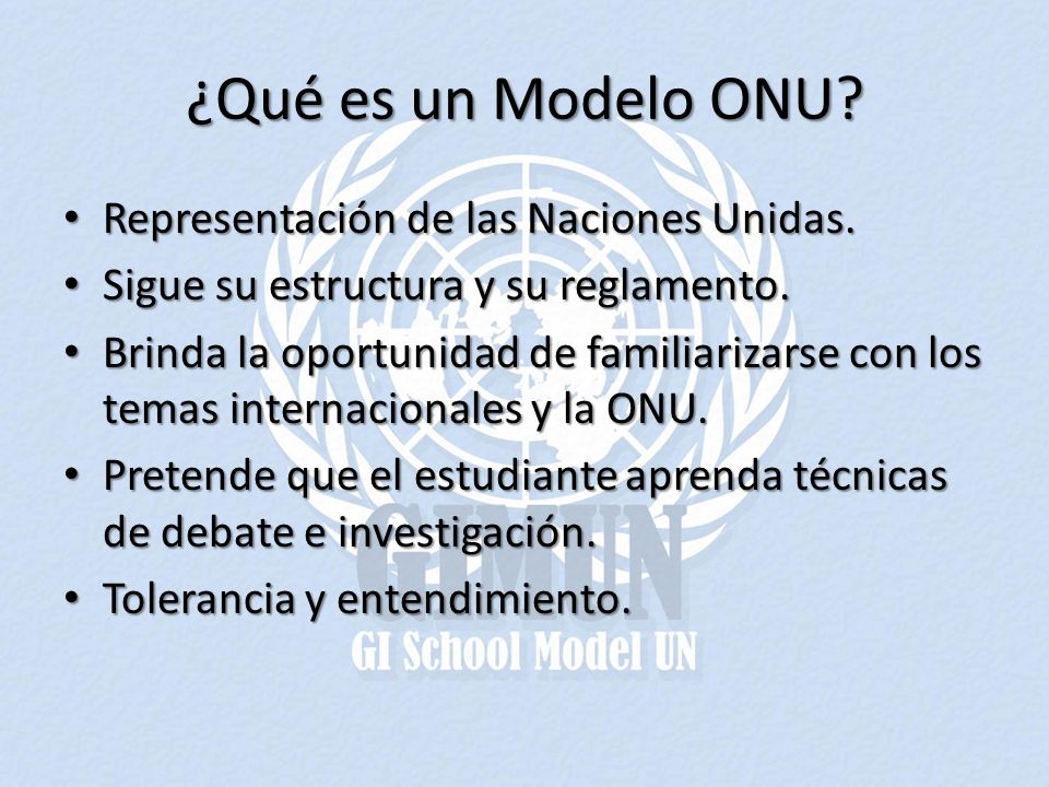 ¿Qué es un Modelo ONU Representación de las Naciones Unidas.