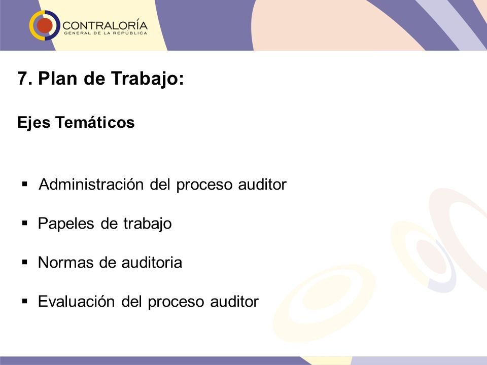 7. Plan de Trabajo: Ejes Temáticos Administración del proceso auditor