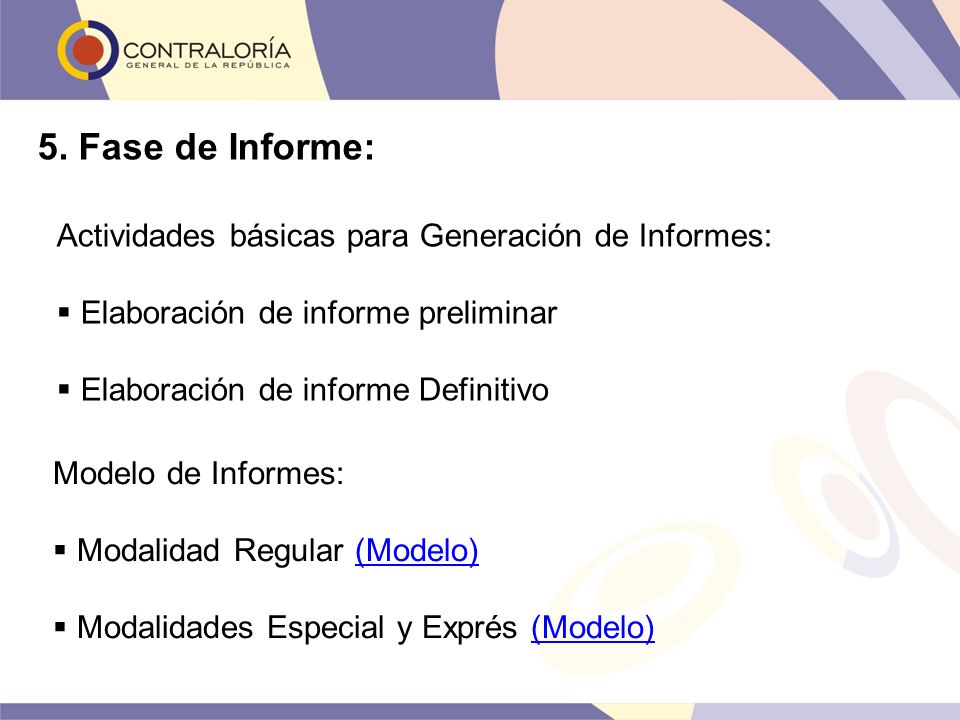 5. Fase de Informe: Actividades básicas para Generación de Informes: