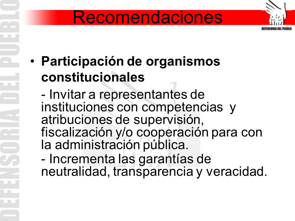 Recomendaciones Participación de organismos constitucionales