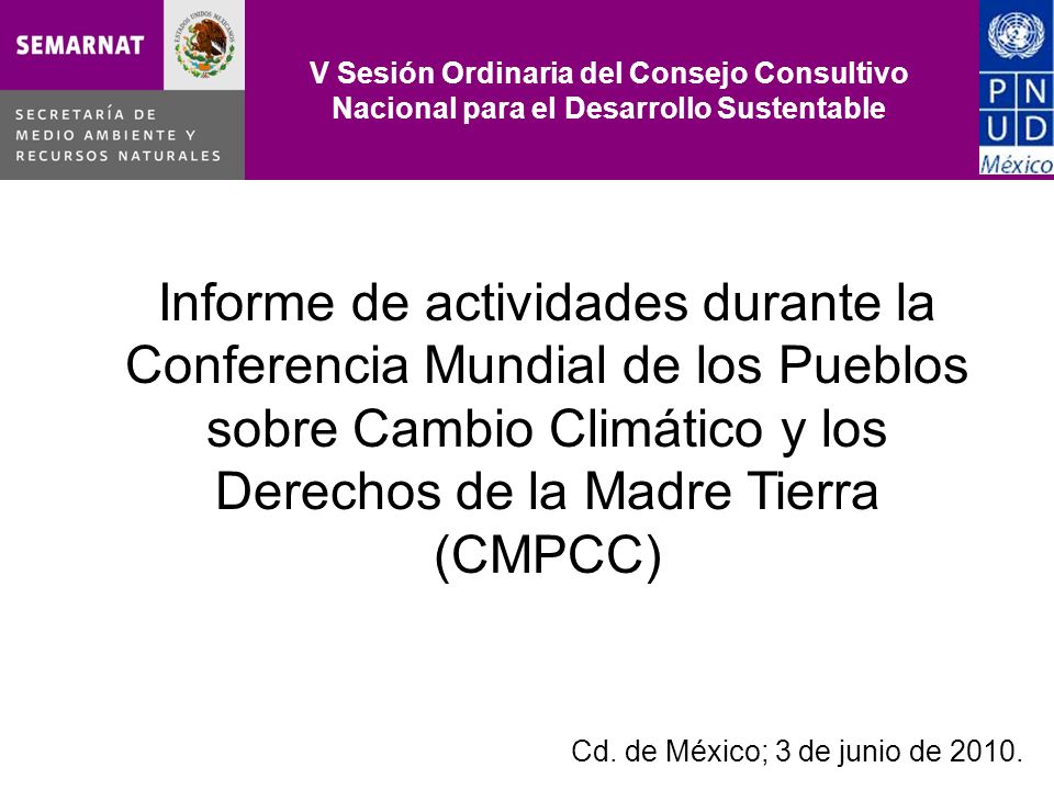 V Sesión Ordinaria del Consejo Consultivo Nacional para el Desarrollo Sustentable